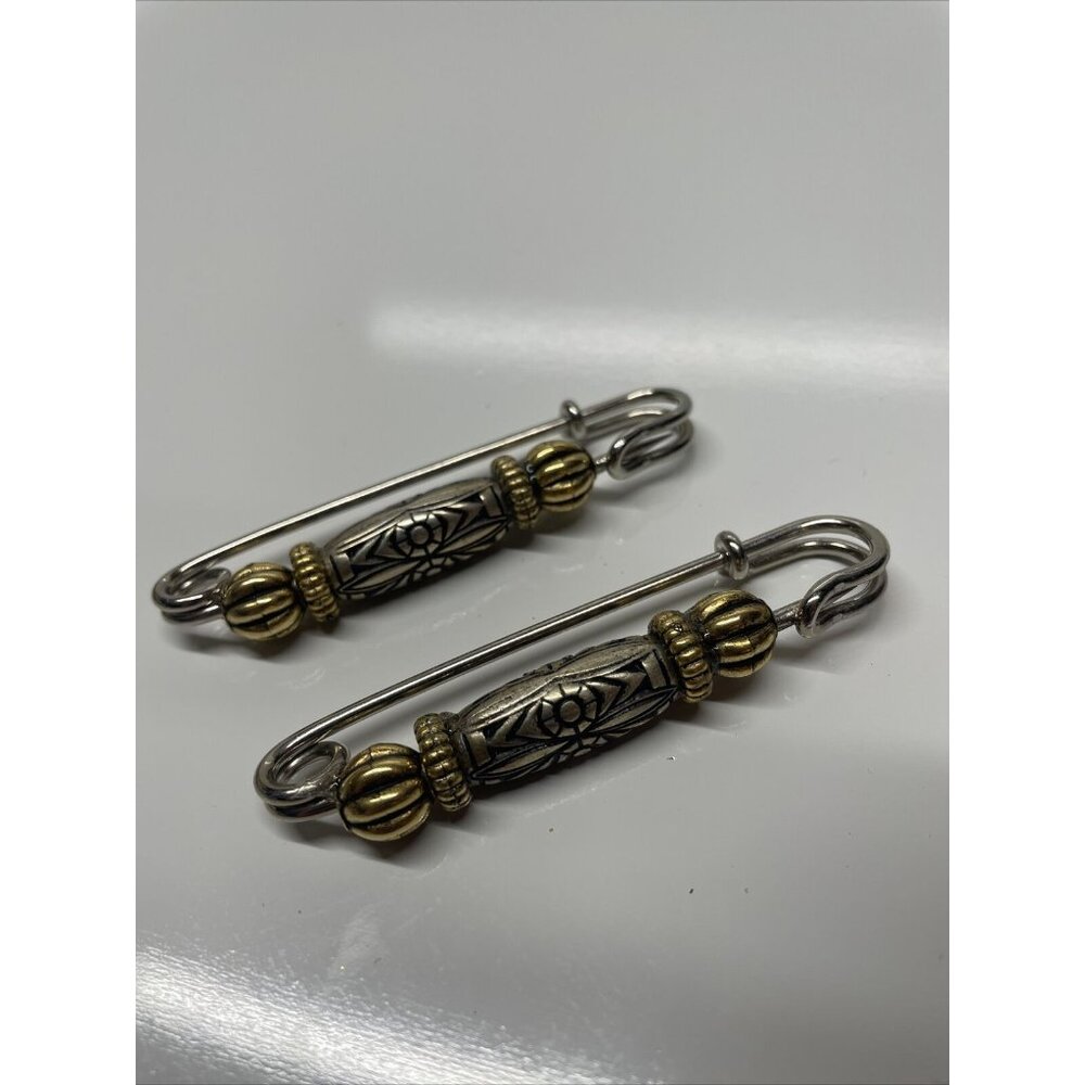2 Sleeve Drape Curtain Scarf Pins Silver &‎ Gold Colored Cuff Links Fasteners 🧷